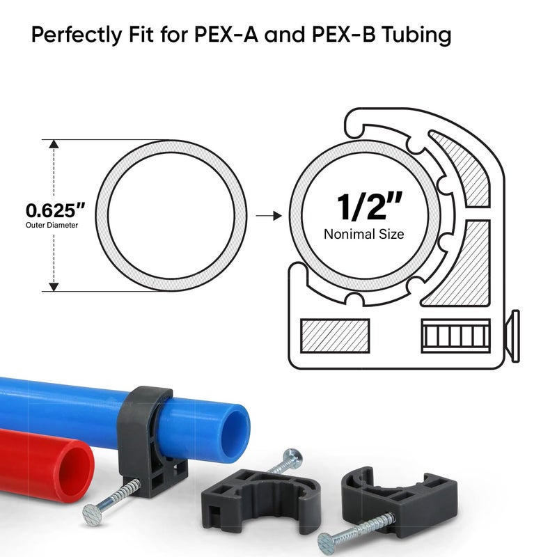 Highcraft ID234x100-K Half Clamp J-Hook with Nail For Pex Tubing Pipe Support, 1/2 in, Black - Image 3